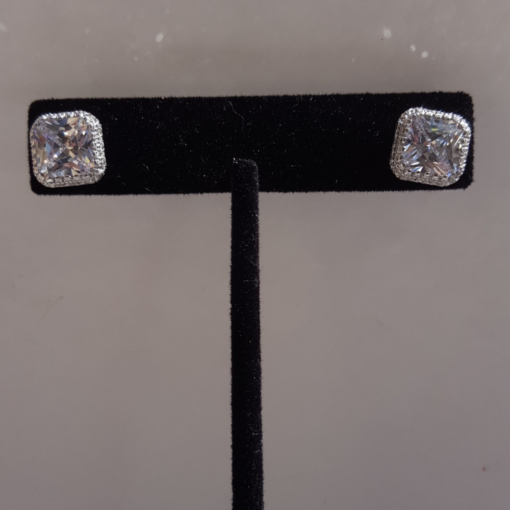 925 Sterling Silver Cushion Cut Halo Earrings